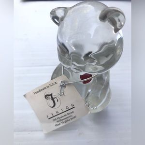 VINTAGE FENTON ART GLASS CLEAR BIRTHDAY TEDDY BEAR RUBY RED HEART W TAG & LABEL